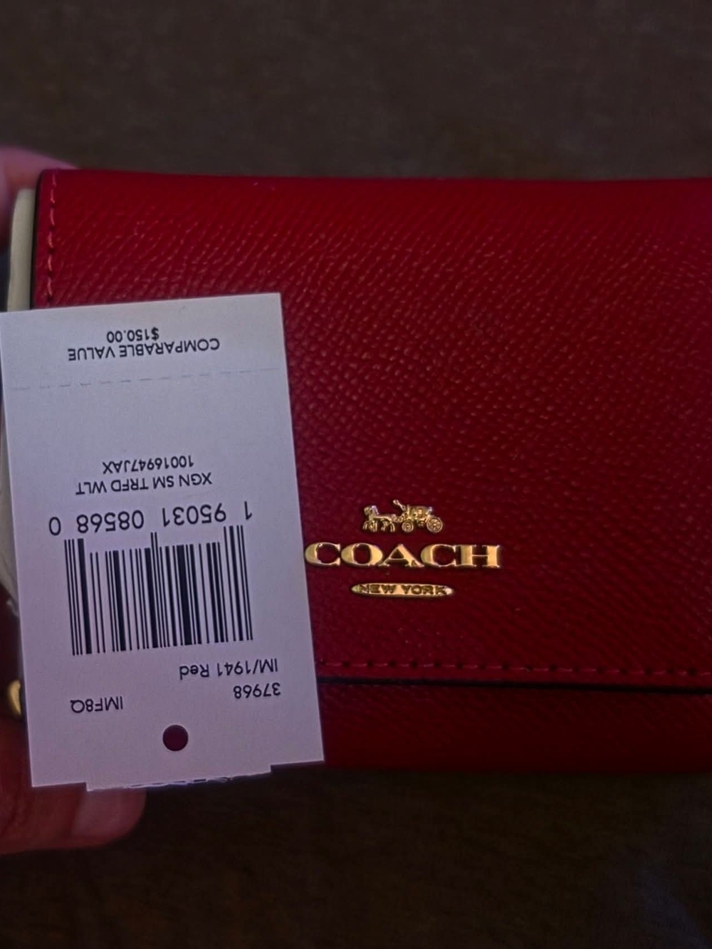 Coach Red Compact Wallet with Gold Logo